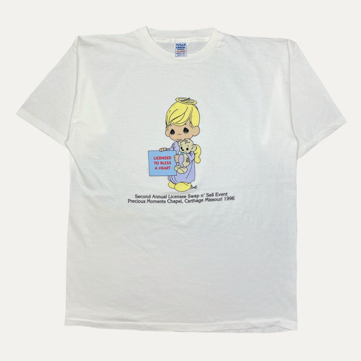 1996 SAM BUTCHER 'LICENSED TO BLESS A HEART' PRECIOUS MOMENTS CHAPEL EVENT VINTAGE T-SHIRT XL