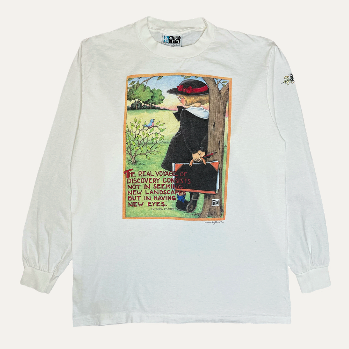 1990s ENGELBREIT 'VOYAGE OF DISCOVERY' MARCEL PROUST QUOTE LONG SLEEVE T-SHIRT XL