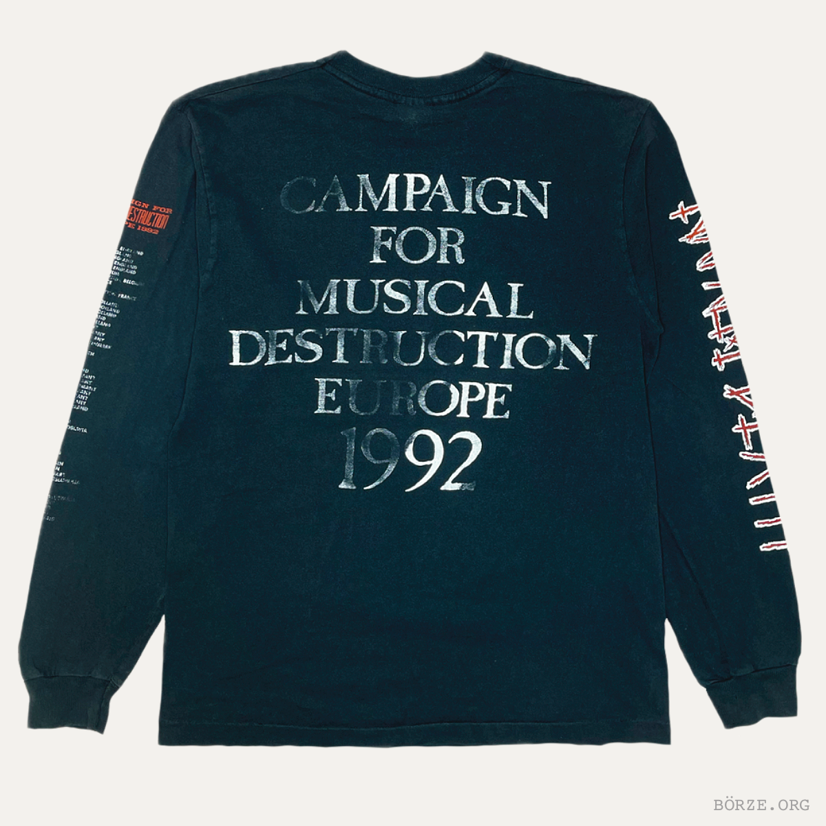 1992 NAPALM DEATH UTOPIA BANISHED CAMPAIGN FOR MUSICAL DESTRUCTION EURO TOUR VINTAGE LONG SLEEVE T-SHIRT LARGE