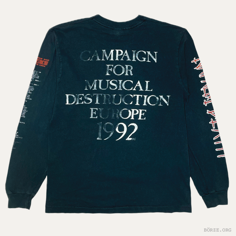 1992 NAPALM DEATH UTOPIA BANISHED CAMPAIGN FOR MUSICAL DESTRUCTION EURO TOUR VINTAGE LONG SLEEVE T-SHIRT LARGE