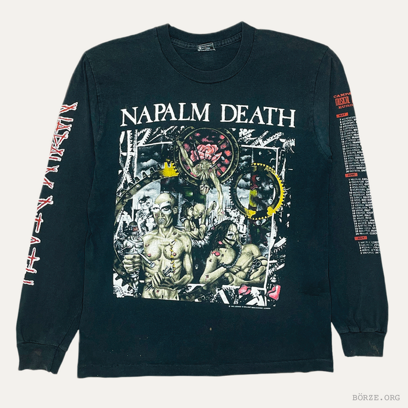 1992 NAPALM DEATH UTOPIA BANISHED CAMPAIGN FOR MUSICAL DESTRUCTION EURO TOUR VINTAGE LONG SLEEVE T-SHIRT LARGE