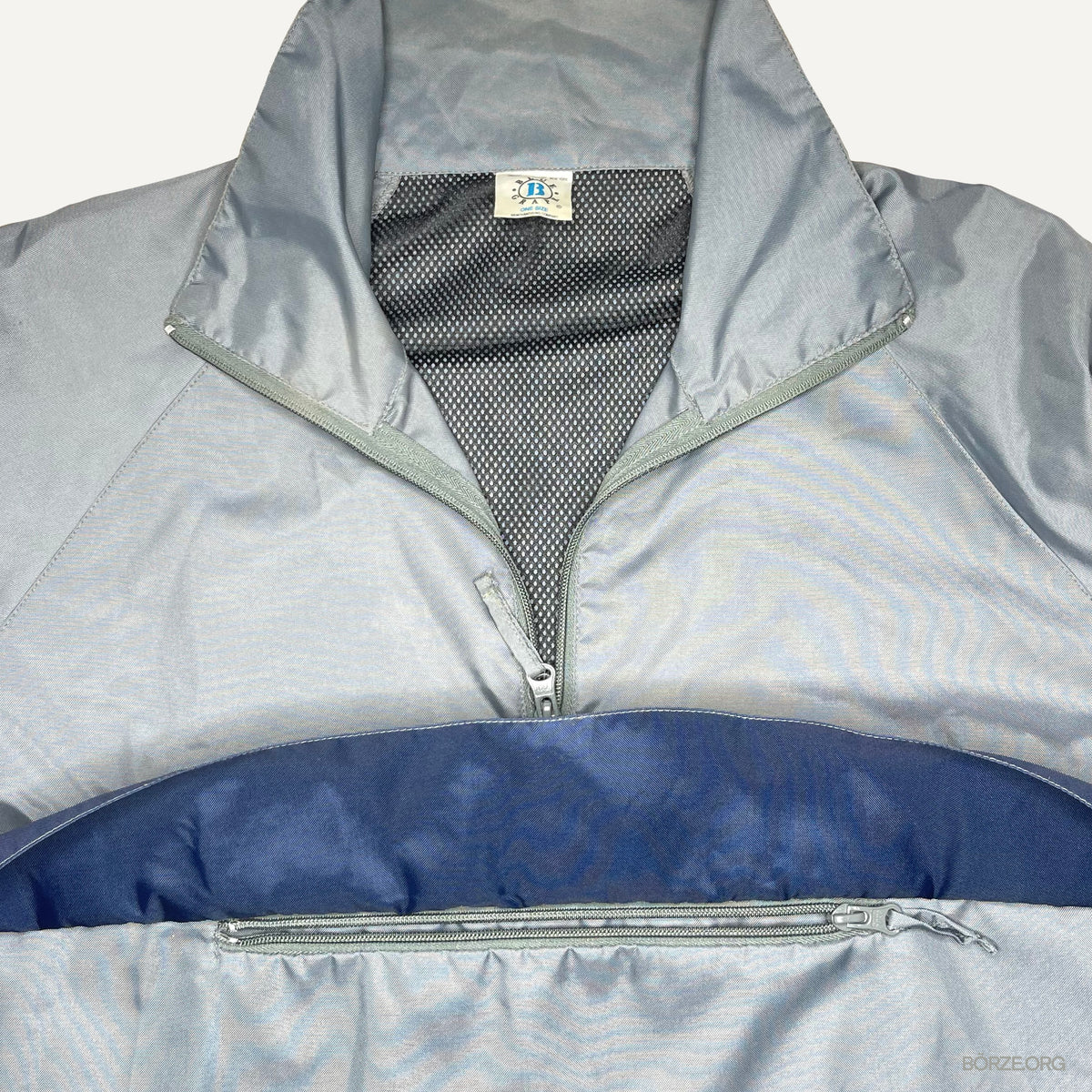 1990s BLUE GRAPE MERCHANDISING QUARTER ZIP CONTRAST PANEL BLANK ANORAK PULLOVER JACKET XL GREY / NAVY