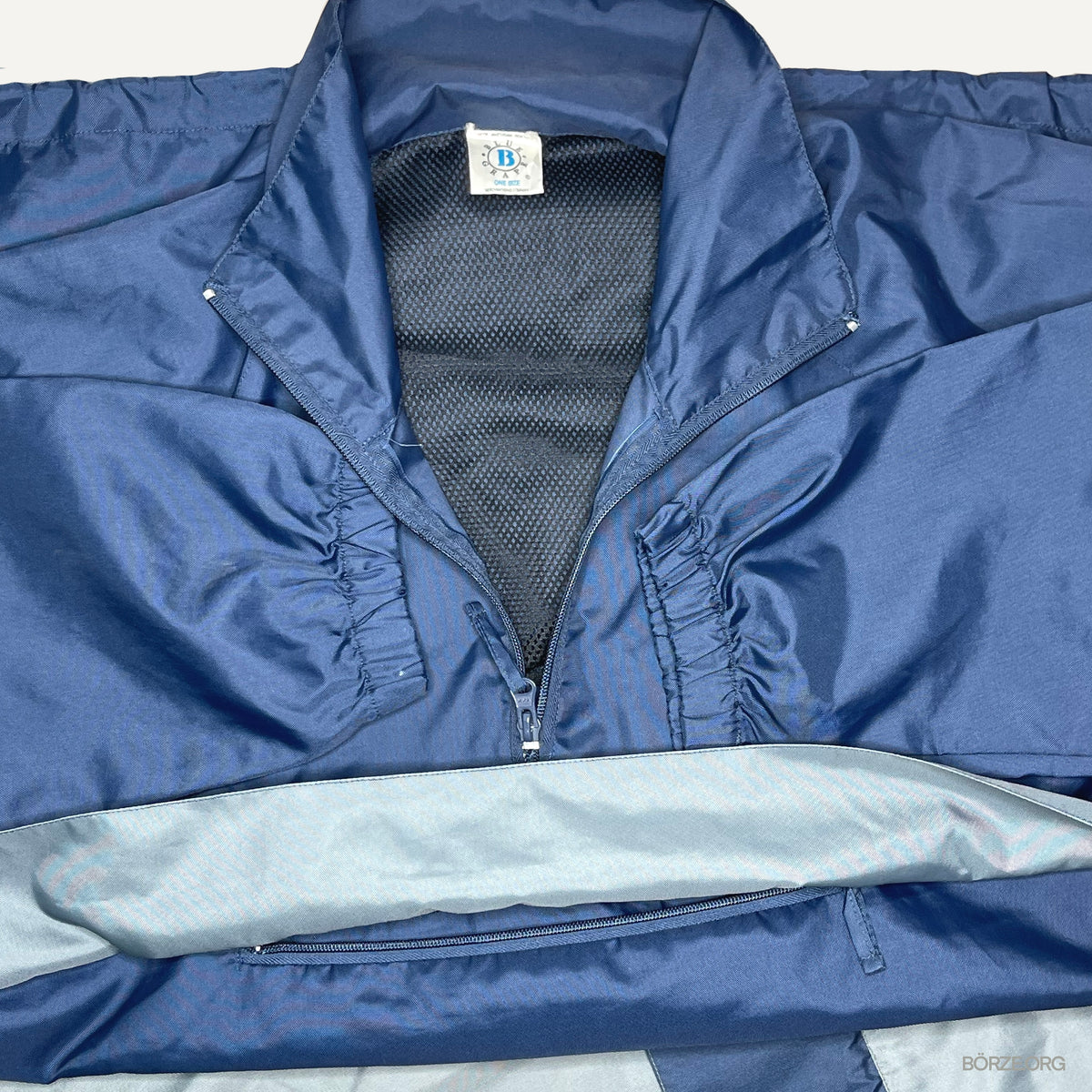 1990s BLUE GRAPE MERCHANDISING QUARTER ZIP CONTRAST PANEL BLANK ANORAK PULLOVER JACKET XL NAVY / GREY