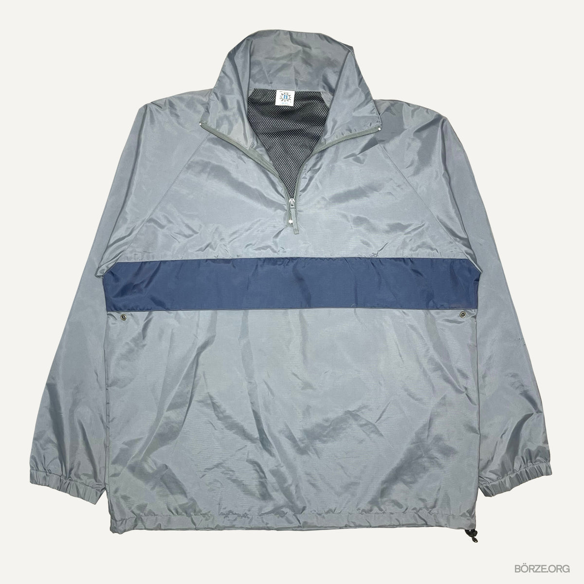 1990s BLUE GRAPE MERCHANDISING QUARTER ZIP CONTRAST PANEL BLANK ANORAK PULLOVER JACKET XL GREY / NAVY