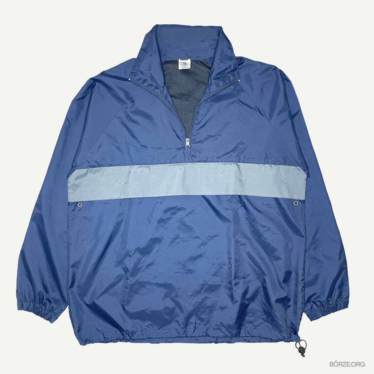 1990s BLUE GRAPE MERCHANDISING QUARTER ZIP CONTRAST PANEL BLANK ANORAK PULLOVER JACKET XL NAVY / GREY
