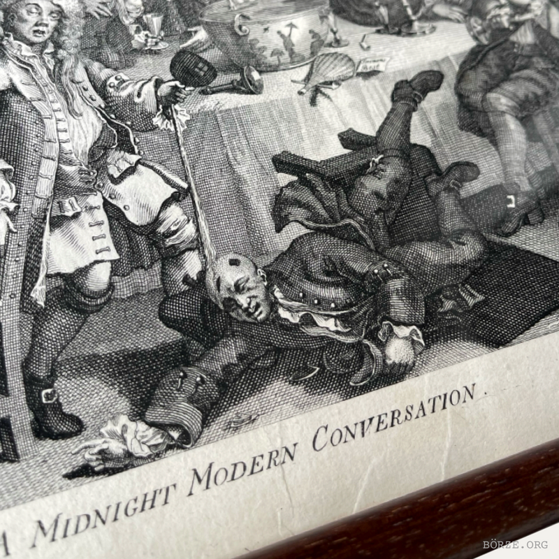 19TH CENTURY HOGARTH A MIDNIGHT MODERN CONVERSATION ORIGINAL FRAMED ETCHING RUPENHAUSEN PRINT