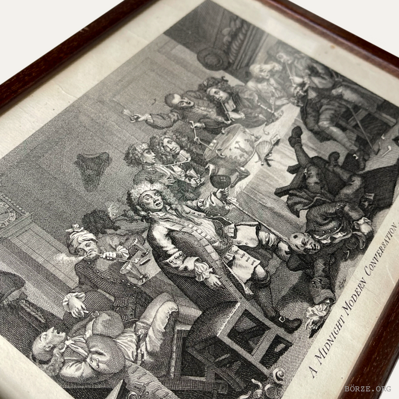 19TH CENTURY HOGARTH A MIDNIGHT MODERN CONVERSATION ORIGINAL FRAMED ETCHING RUPENHAUSEN PRINT