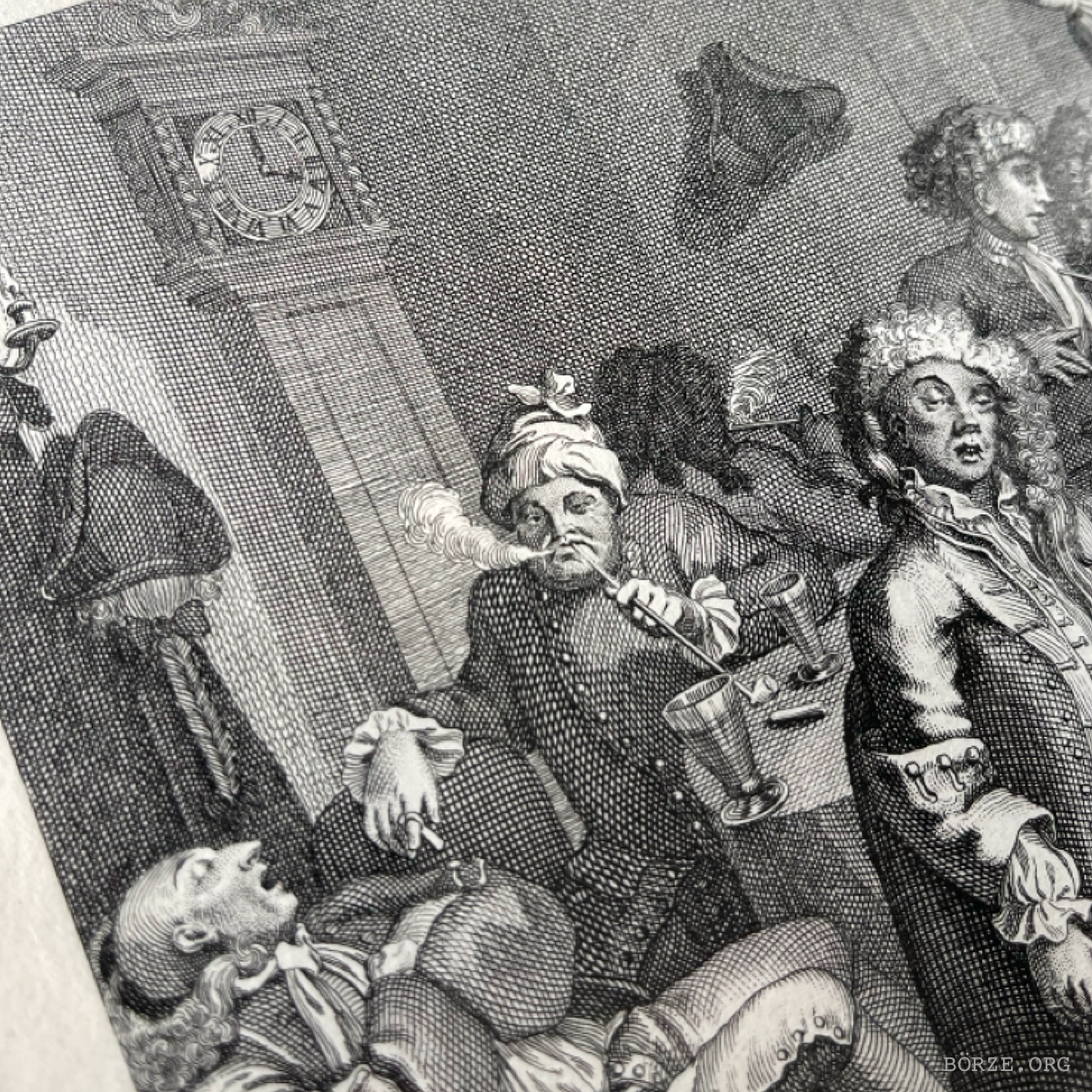 19TH CENTURY HOGARTH A MIDNIGHT MODERN CONVERSATION ORIGINAL FRAMED ETCHING RUPENHAUSEN PRINT