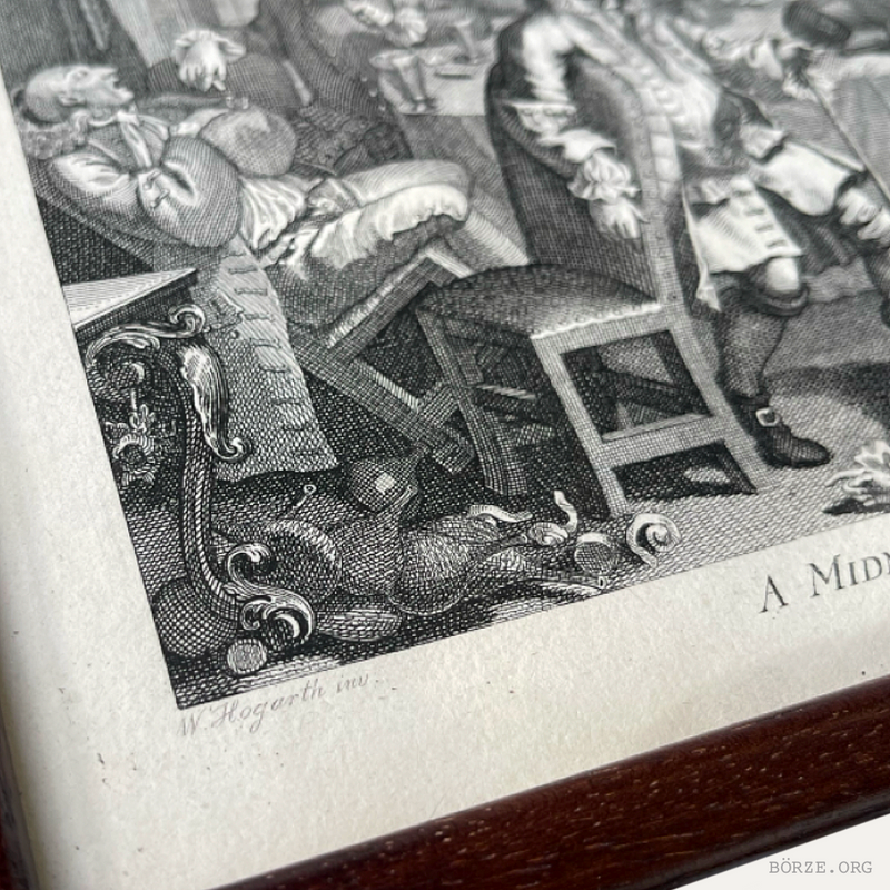 19TH CENTURY HOGARTH A MIDNIGHT MODERN CONVERSATION ORIGINAL FRAMED ETCHING RUPENHAUSEN PRINT