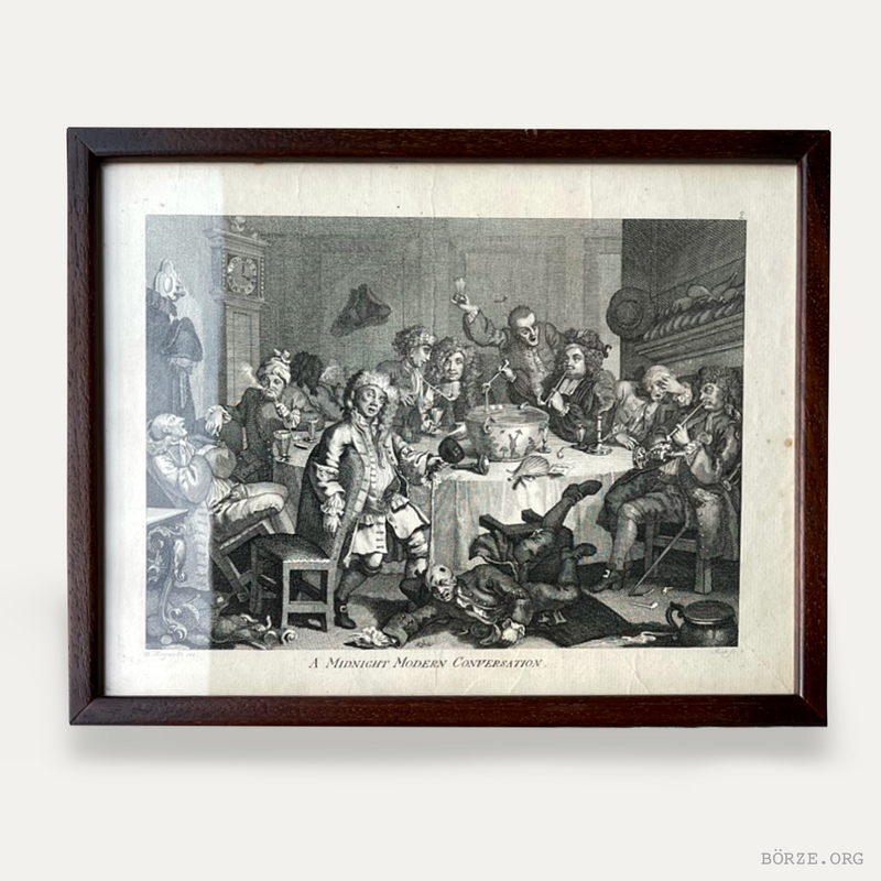 19TH CENTURY HOGARTH A MIDNIGHT MODERN CONVERSATION ORIGINAL FRAMED ETCHING RUPENHAUSEN PRINT