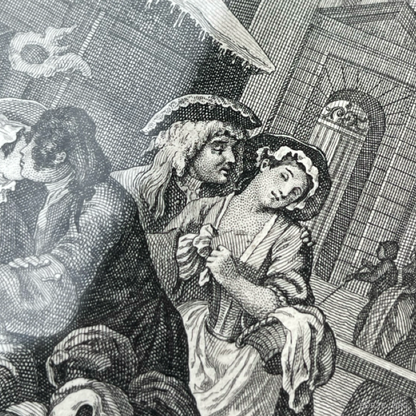 19TH CENTURY HOGARTH MORNING (THE FOUR TIMES OF THE DAY) ORIGINAL FRAMED ETCHING RUPENHAUSEN PRINT