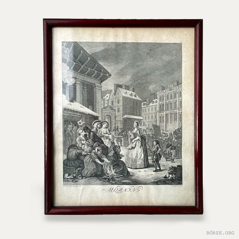 19TH CENTURY HOGARTH MORNING (THE FOUR TIMES OF THE DAY) ORIGINAL FRAMED ETCHING RUPENHAUSEN PRINT