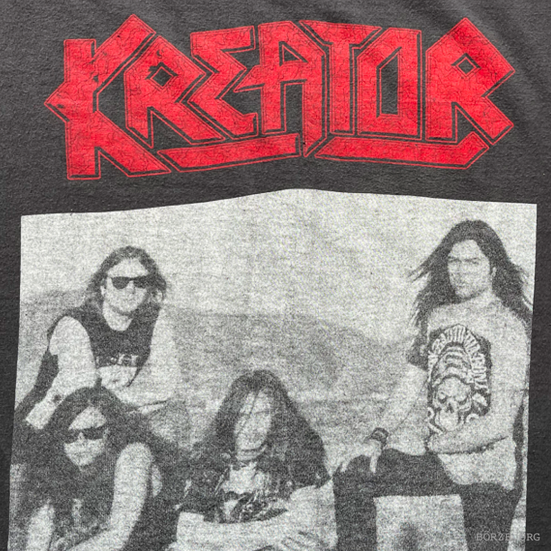 T-shirt with 'Kreator' band logo and black and white photo of band members.