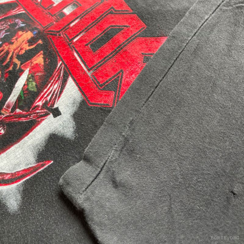 Gray sweatshirt with a red graphic design on a black background single stitched sleeve