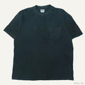 1990s HANES BEEFY SUN FADED GHOST PRINT BLACK VINTAGE POCKET PLAIN BLANK T-SHIRT XL+
