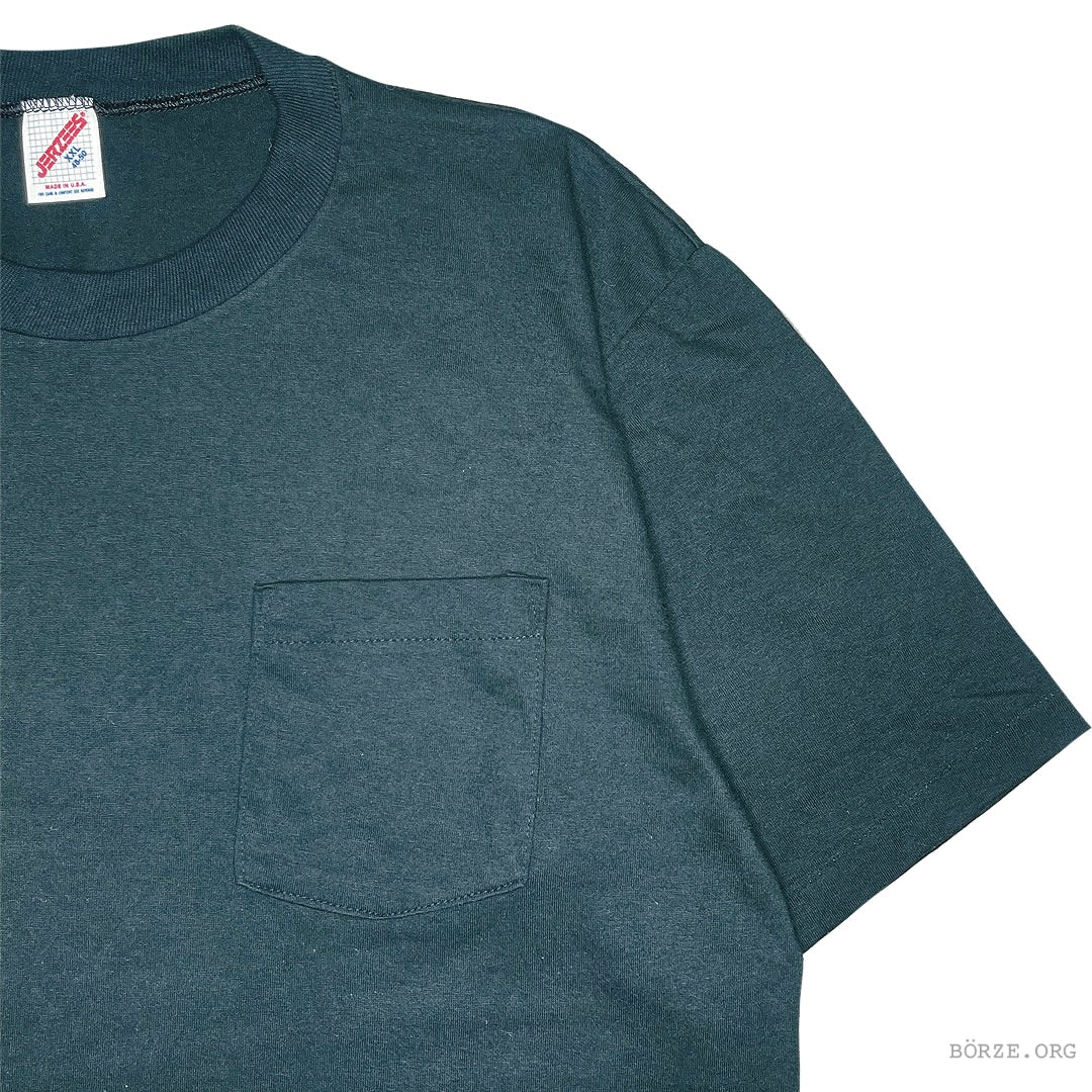1990s JERZEES PLAIN BLACK BLANK VINTAGE SINGLE STITCH POCKET T-SHIRT XL
