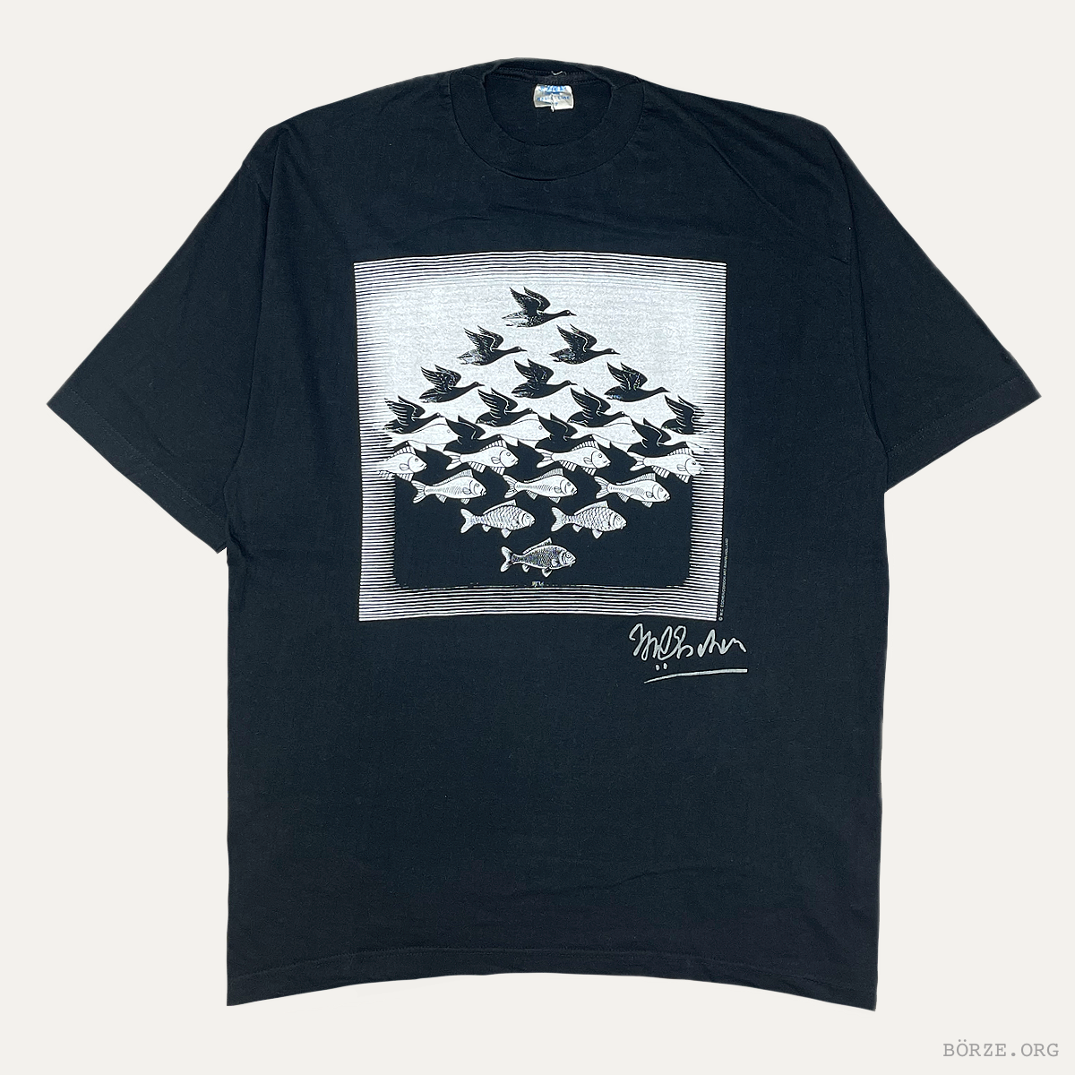 1990s MC ESCHER 'SKY AND WATER' CORDON ART BAARN-HOLLAND VINTAGE ART T-SHIRT XL