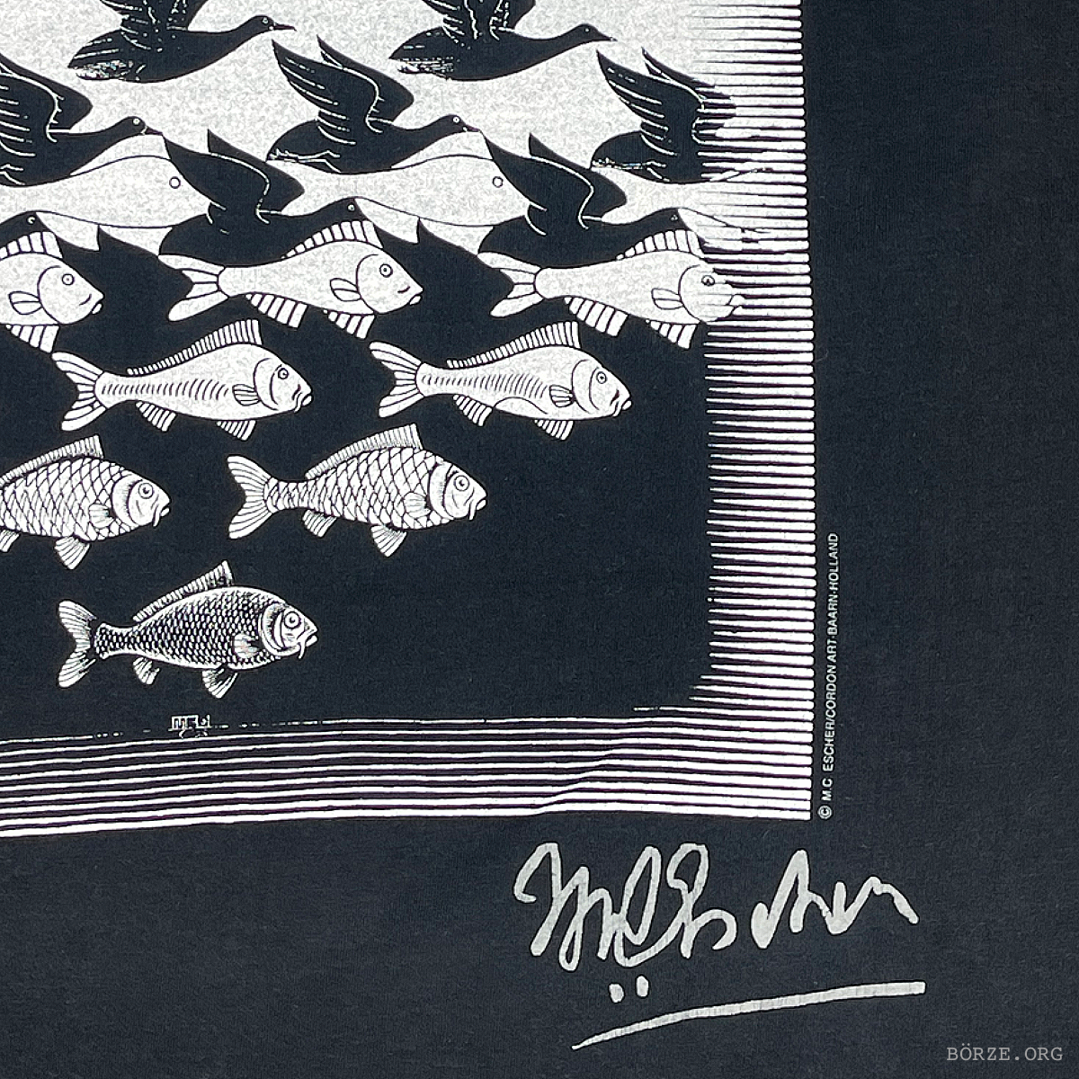 1990s MC ESCHER 'SKY AND WATER' CORDON ART BAARN-HOLLAND VINTAGE ART T-SHIRT XL