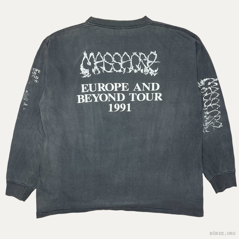 1991 MASSACRE 'EUROPE AND BEYOND TOUR' EARACHE BRILLIANT MERCHANDISING VINTAGE LONG SLEEVE T-SHIRT