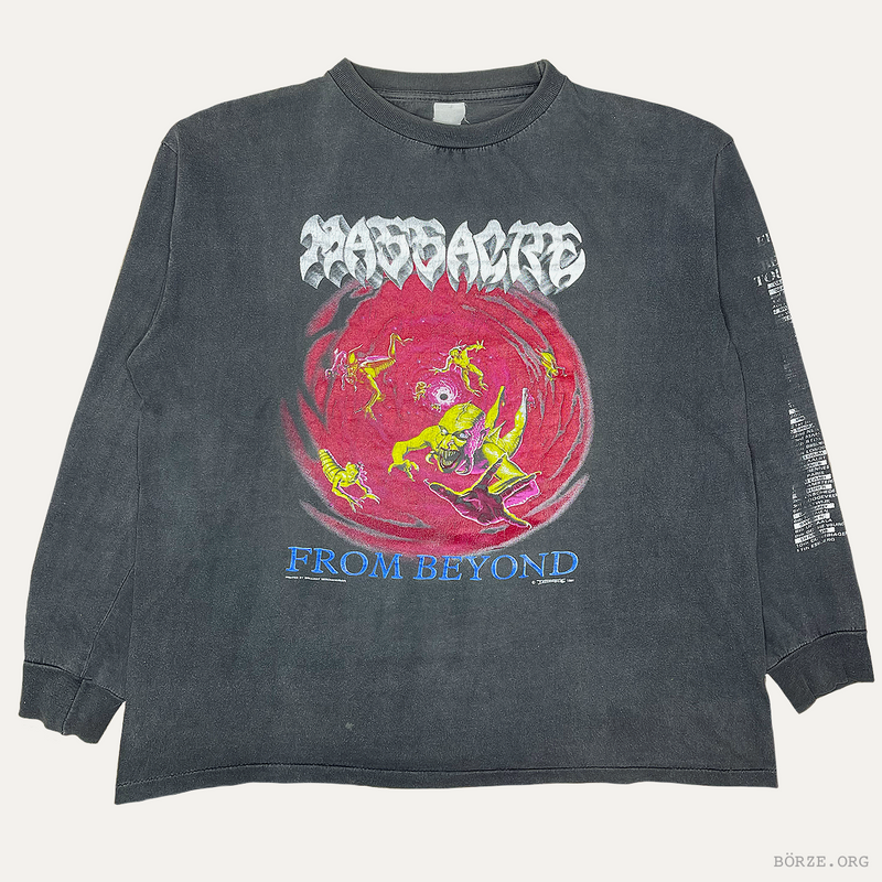 1991 MASSACRE 'EUROPE AND BEYOND TOUR' EARACHE BRILLIANT MERCHANDISING VINTAGE LONG SLEEVE T-SHIRT