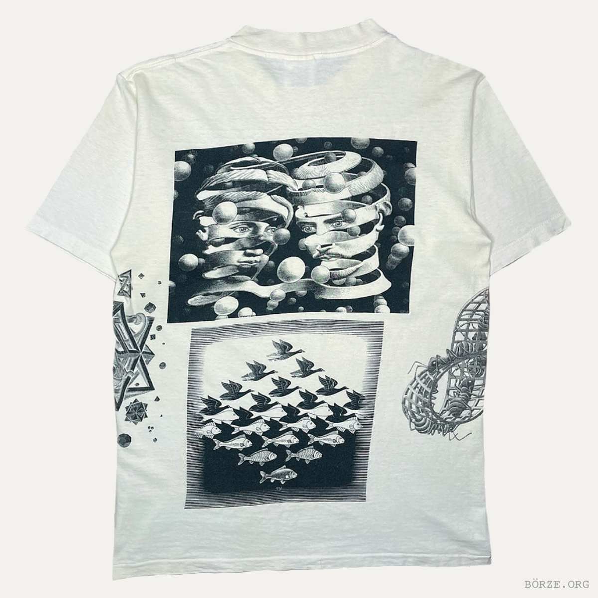 1991 MC ESCHER 'PARADOX' ALL OVER PRINT ANDAZIA CORDON ART BAARN-HOLLAND AOP VINTAGE ART T-SHIRT LARGE