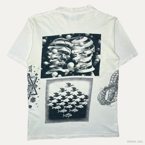 1991 MC ESCHER AOP 'PARADOX' ANDAZIA CORDON ART BAARN-HOLLAND AOP VINTAGE ART T-SHIRT LARGE