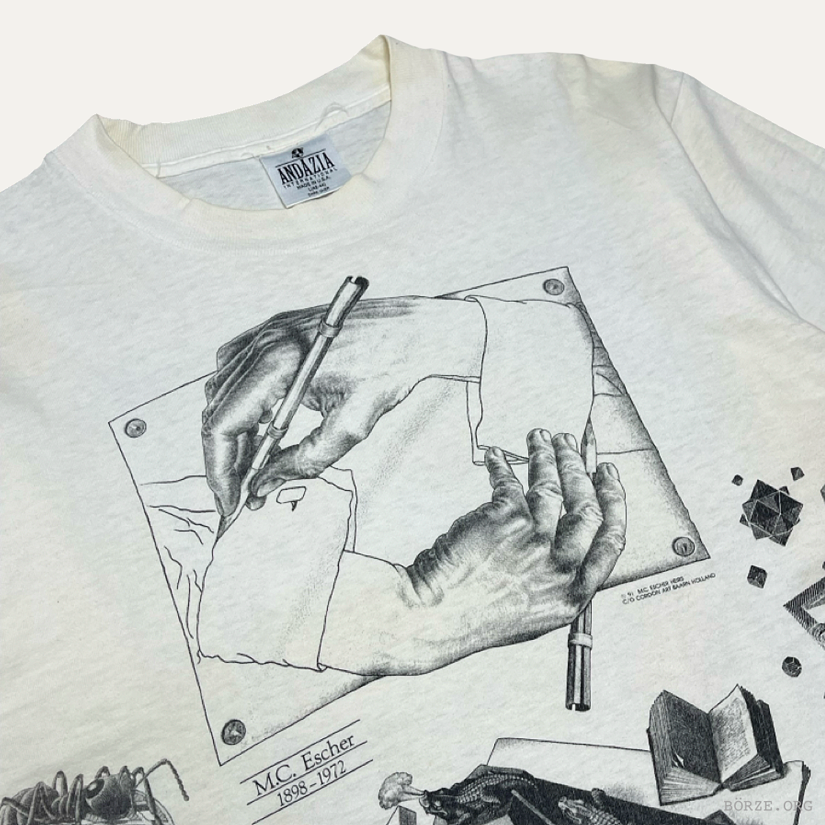 1991 MC ESCHER AOP 'PARADOX' ANDAZIA CORDON ART BAARN-HOLLAND AOP VINTAGE ART T-SHIRT LARGE