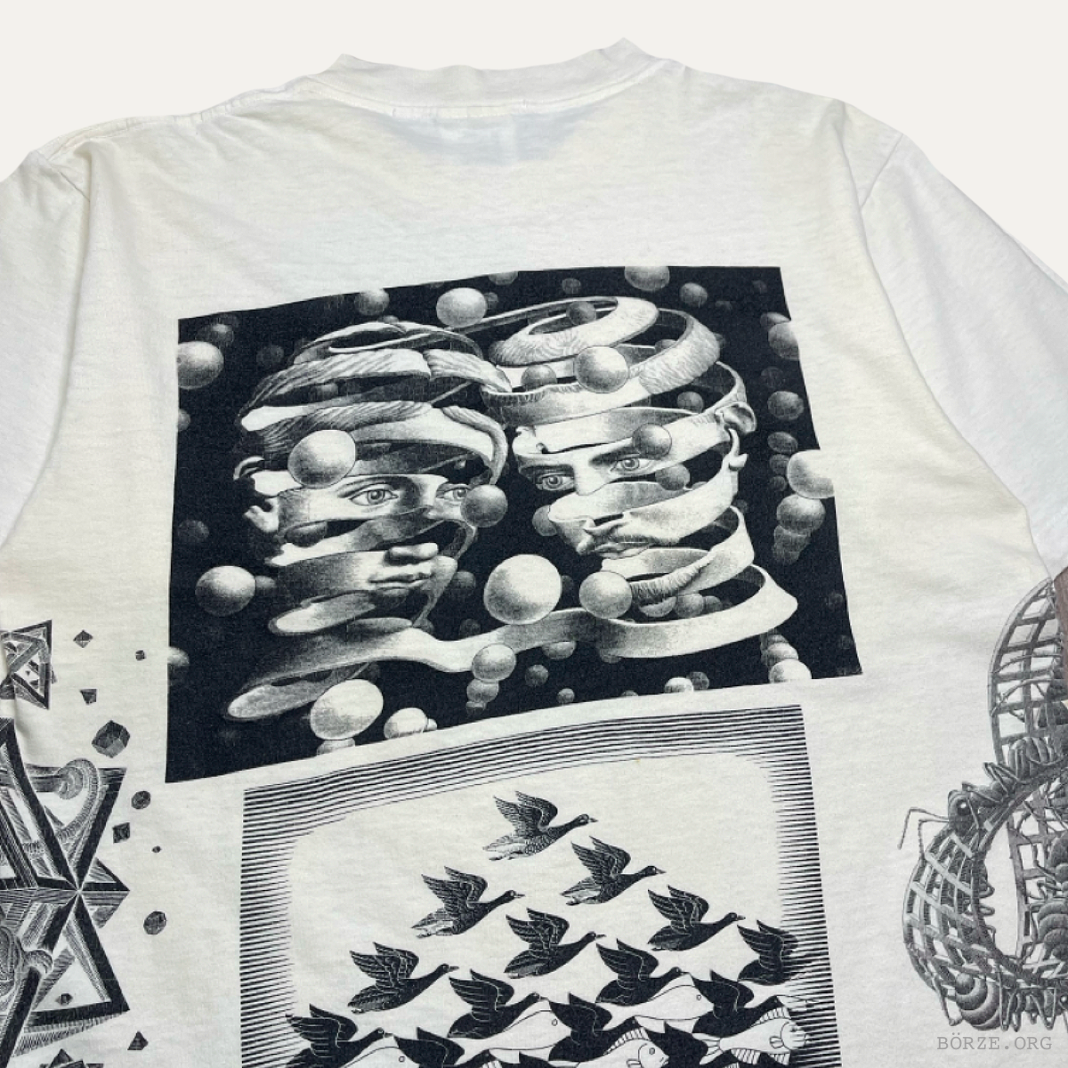 1991 MC ESCHER 'PARADOX' ALL OVER PRINT ANDAZIA CORDON ART BAARN-HOLLAND AOP VINTAGE ART T-SHIRT LARGE