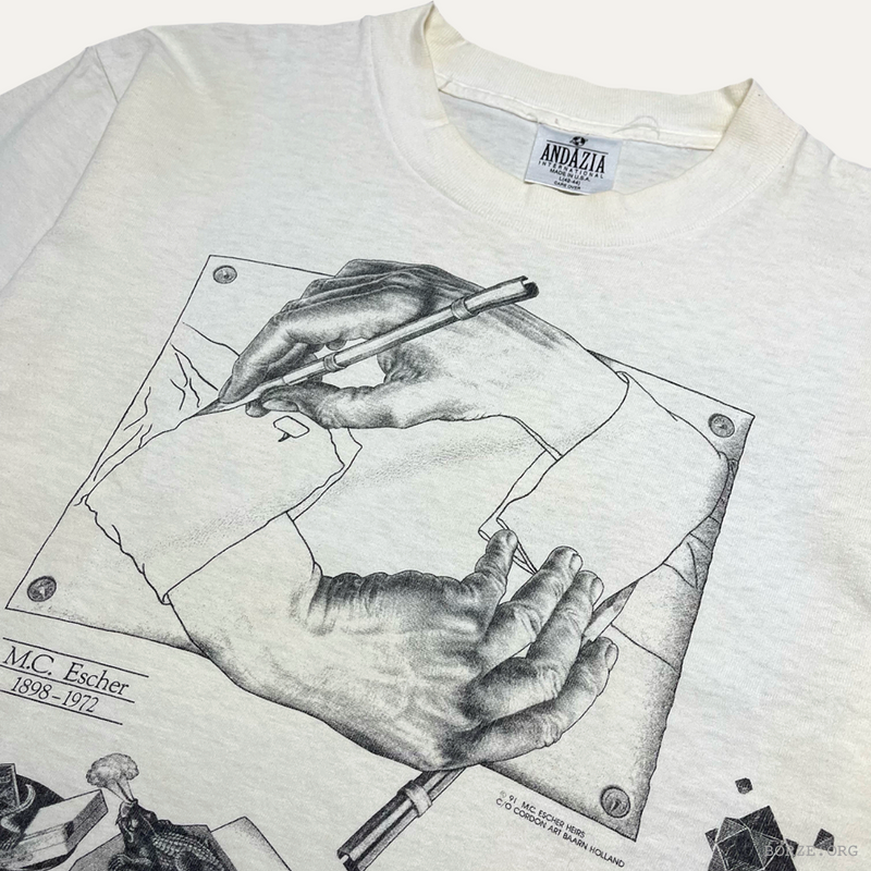 1991 MC ESCHER ALL OVER PRINT ANDAZIA CORDON ART BAARN-HOLLAND AOP VINTAGE ART T-SHIRT LARGE