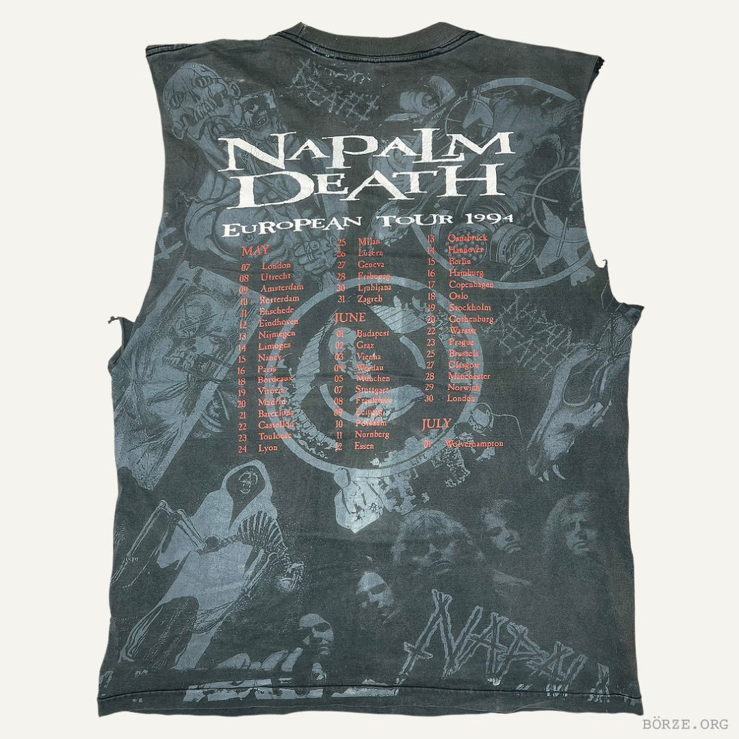 1994 NAPALM DEATH EUROPEAN TOUR AOP SLEEVELESS CUT OFF VINTAGE T SHIRT