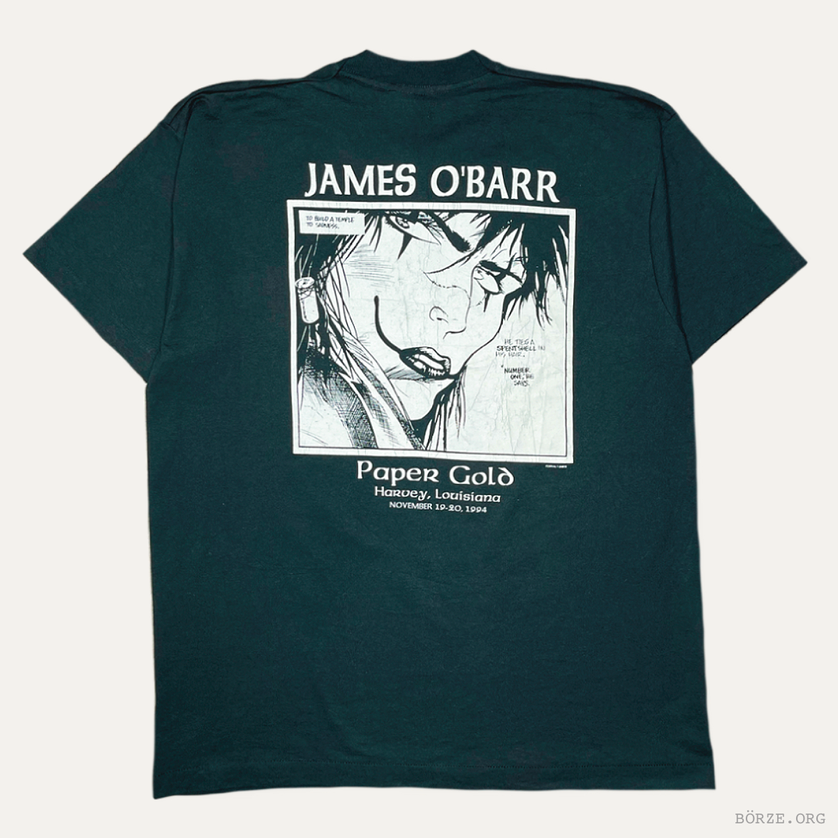 1994 JAMES O'BARR 'THE CROW' GRAPHIC NOVEL PAPER GOLD EVENT KITCHEN SINK PRESS VINTAGE T-SHIRT XL