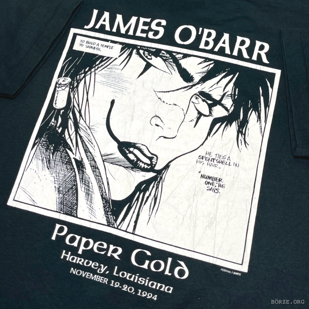 1994 JAMES O'BARR 'THE CROW' GRAPHIC NOVEL PAPER GOLD EVENT KITCHEN SINK PRESS VINTAGE T-SHIRT XL
