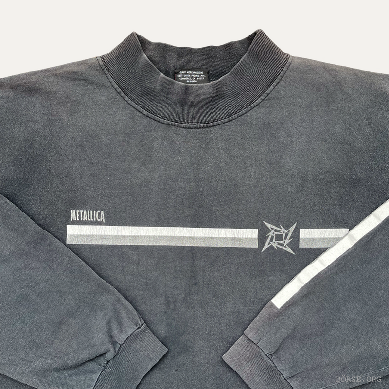 Gray sweatshirt with 'Metallica' logo and design on a white background