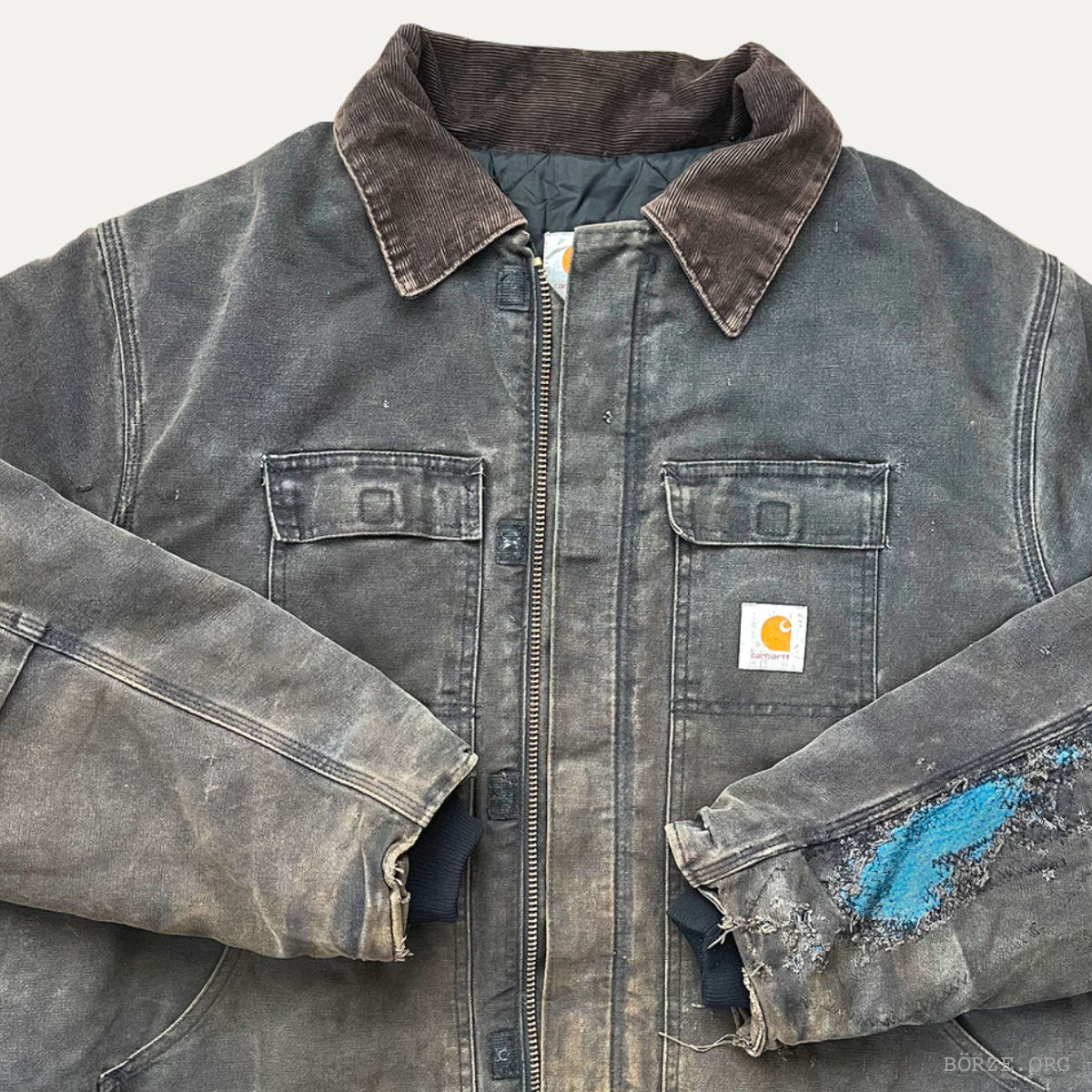 1997 CARHARTT C03BLK USA ARCTIC PATINA BLACK DUCK WORK COAT V-STITCH RESTORATION