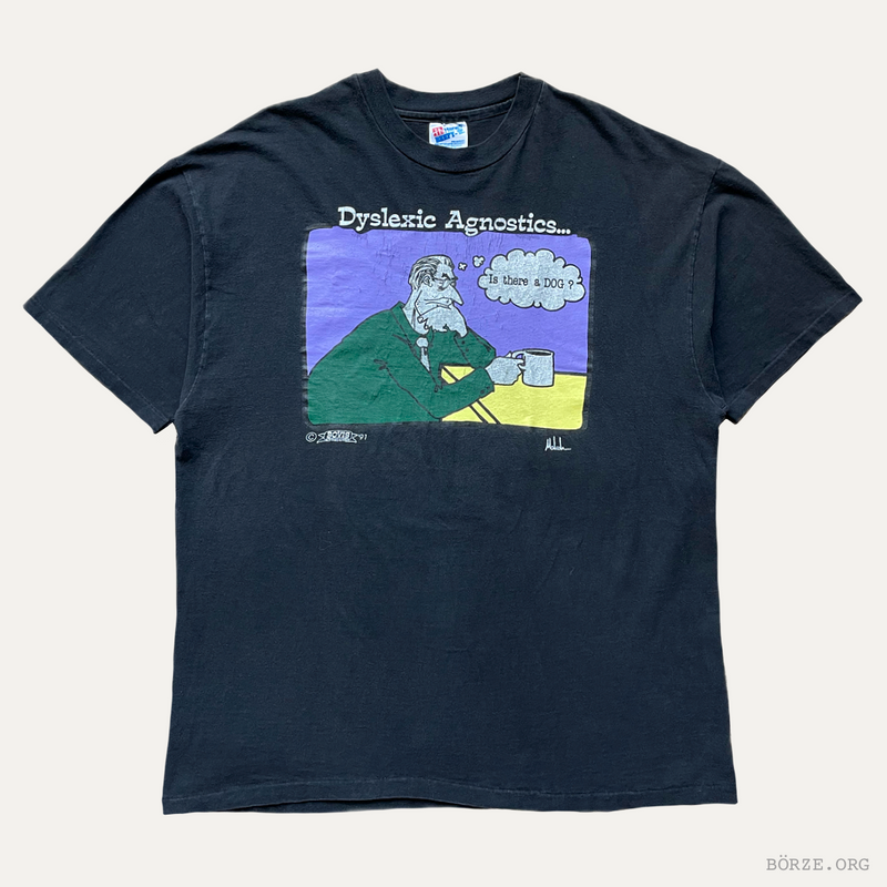 1991 BOVIS DYSLEXIC AGNOSTICS SATIRE ILLUSTRATION T-SHIRT XL