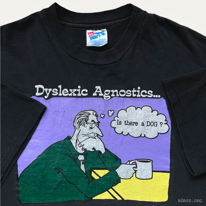 1991 BOVIS DYSLEXIC AGNOSTICS SATIRE ILLUSTRATION T-SHIRT XL